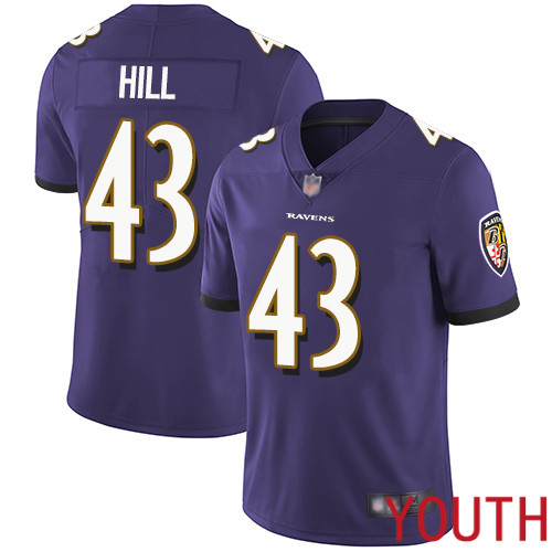 Baltimore Ravens Limited Purple Youth Justice Hill Home Jersey NFL Football 43 Vapor Untouchable